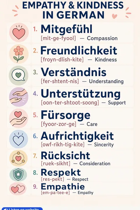 Empathy & Kindness in German vocabulary chart