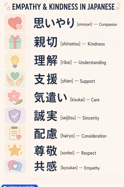 Empathy & kindness in Japanese vocabulary chart