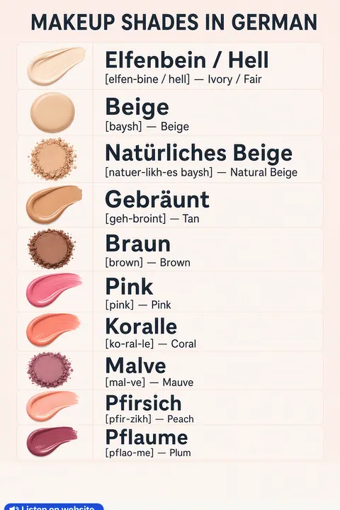 Makeup Shades in German vocabulary chart