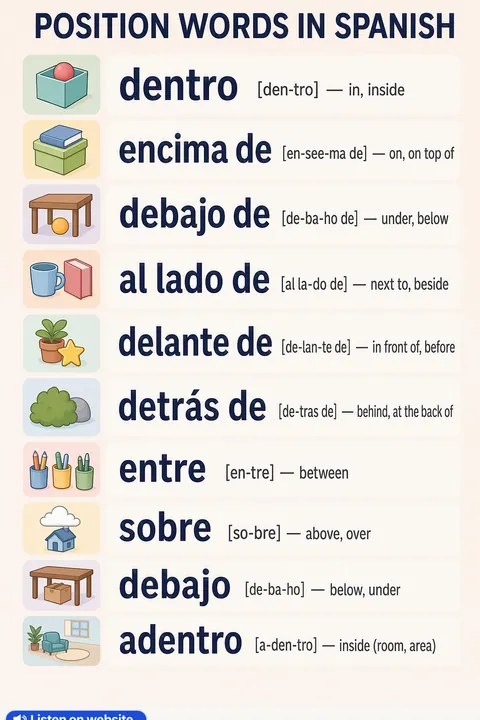 Position in Spanish vocabulary chart