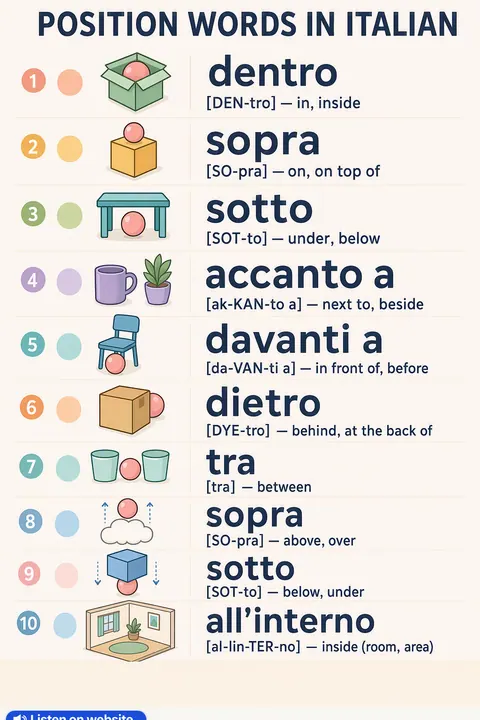 Position in Italian vocabulary chart