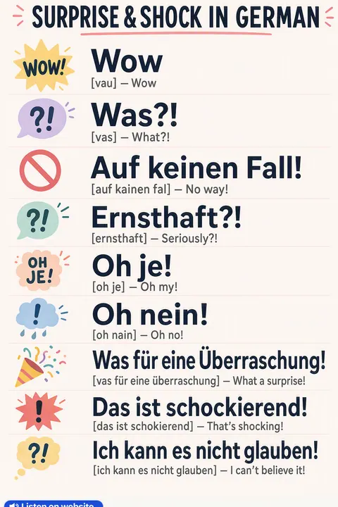 Surprise & Shock in German vocabulary chart