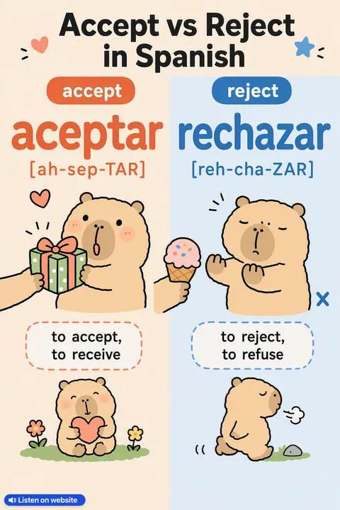Accept vs Reject in Spanish vocabulary chart