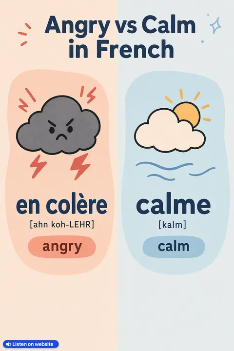 Angry vs Calm in French vocabulary chart