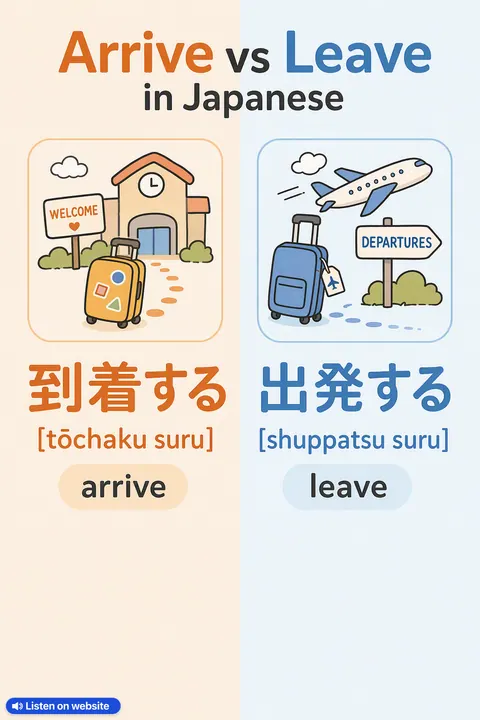 Arrive vs Leave in Japanese vocabulary chart