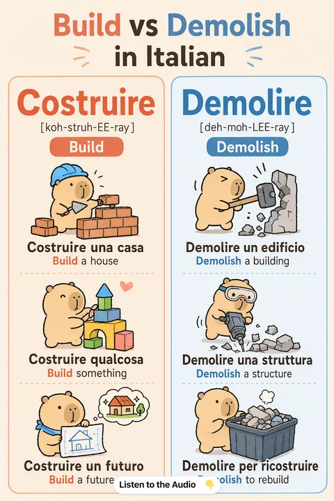 Build vs Demolish in Italian vocabulary chart