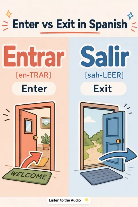Enter vs Exit in Spanish vocabulary chart