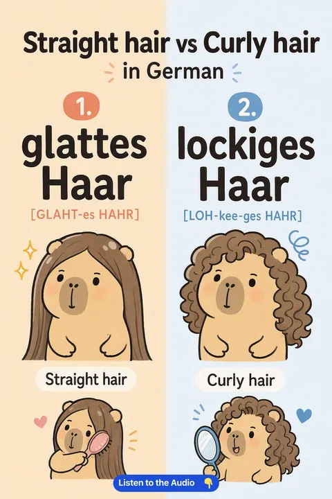 Straight hair vs Curly hair in German vocabulary chart
