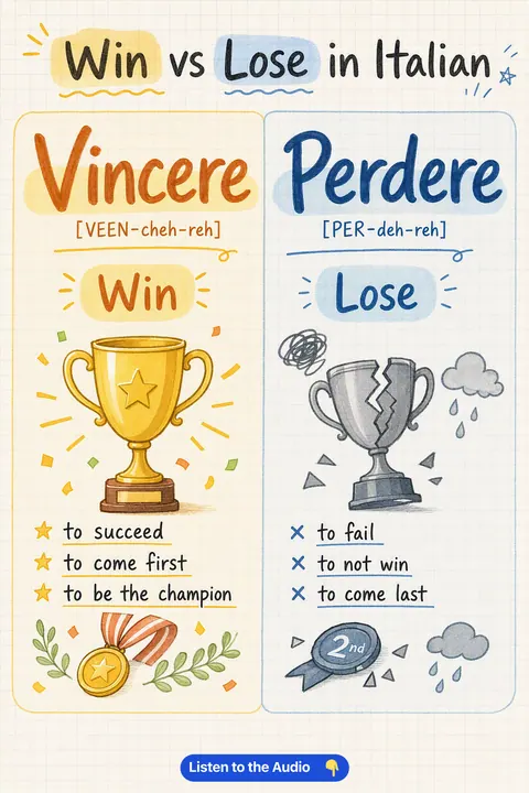 Win vs Lose in Italian vocabulary chart