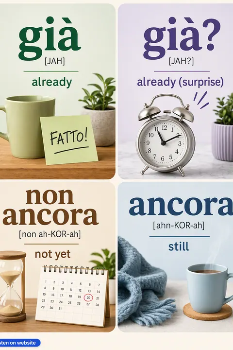 Already vs yet in Italian vocabulary chart