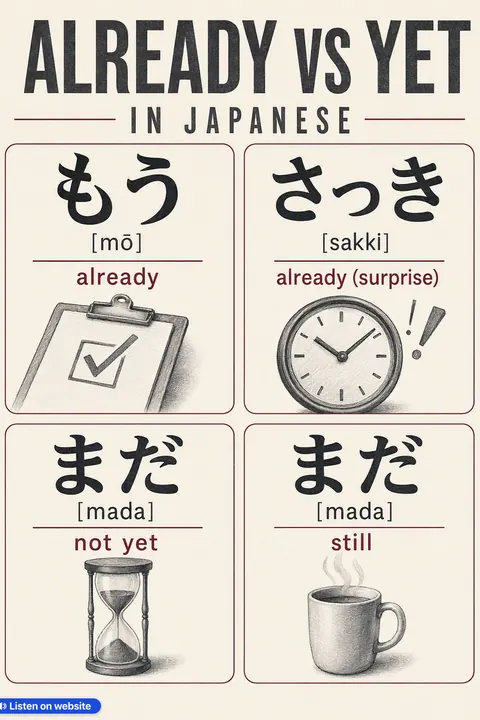 Already vs yet in Japanese vocabulary chart