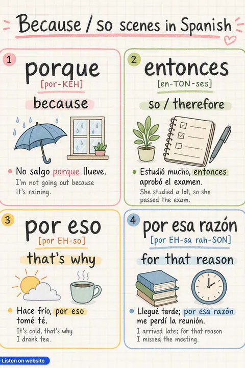 Because / so scenes in Spanish vocabulary chart