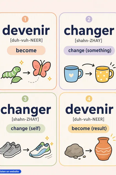 Become / change in French vocabulary chart