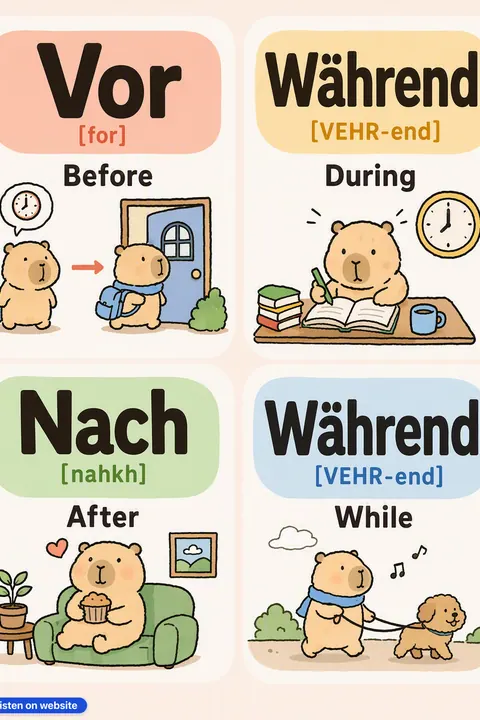 Before / after / during in German vocabulary chart
