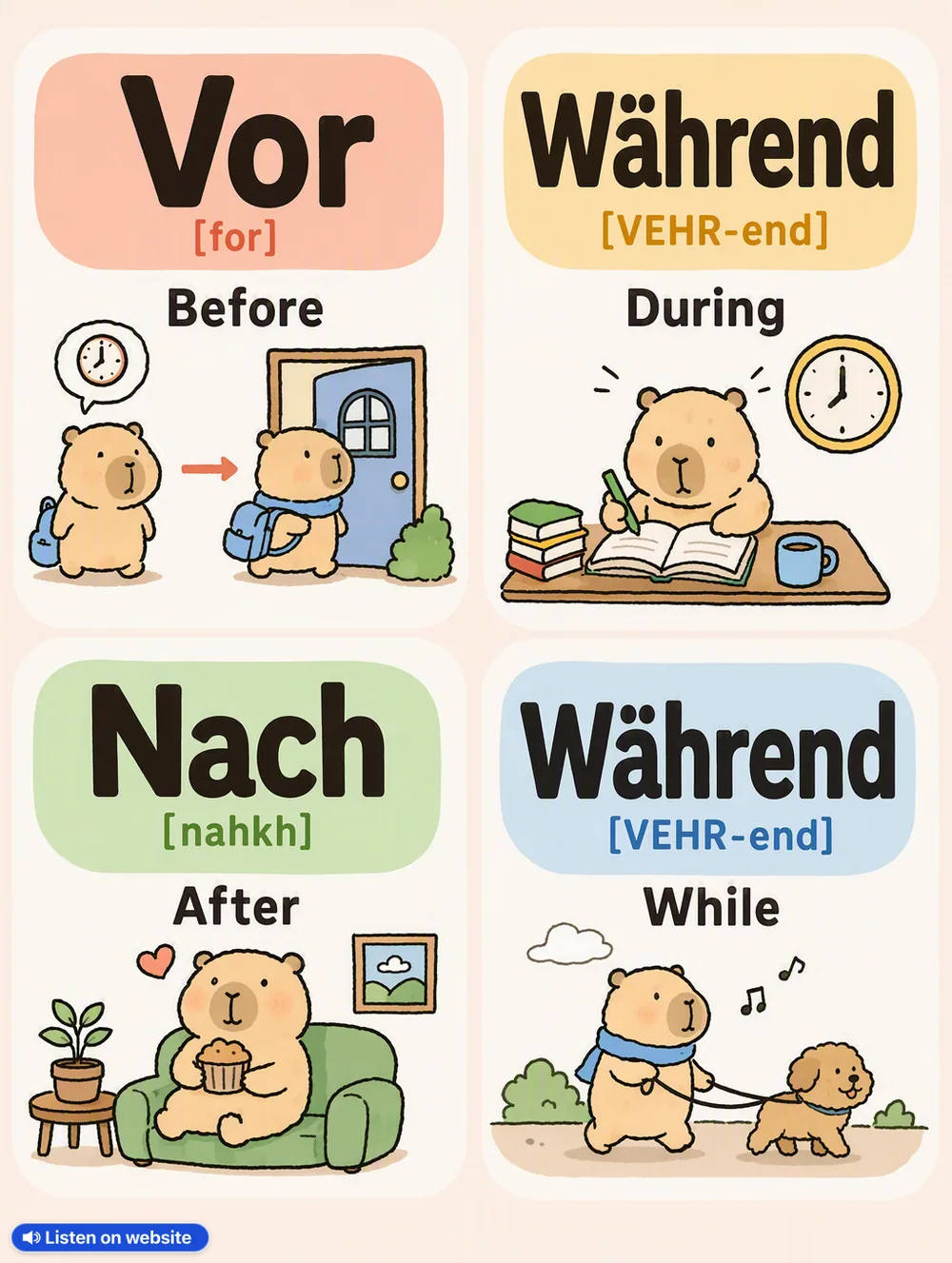 Before / after / during in German — vocabulary chart for English speakers