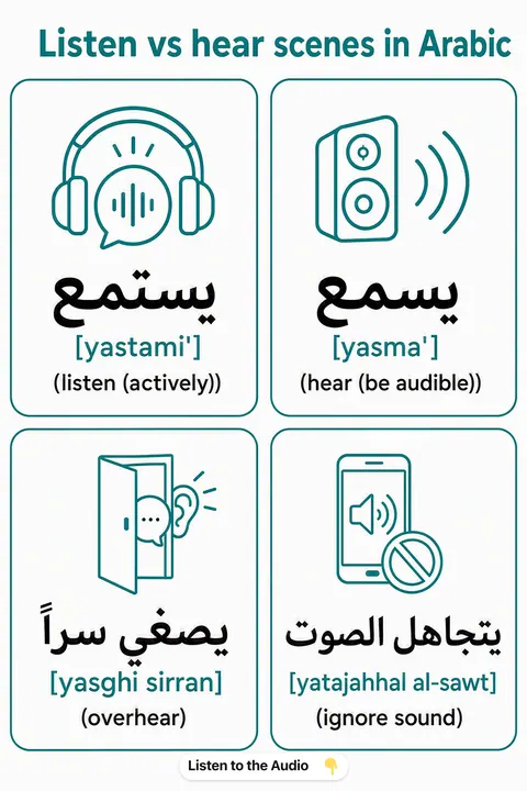 Listen vs hear scenes in Arabic vocabulary chart