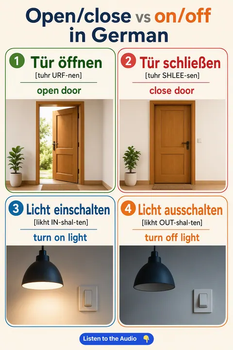 Open/close vs on/off in German vocabulary chart