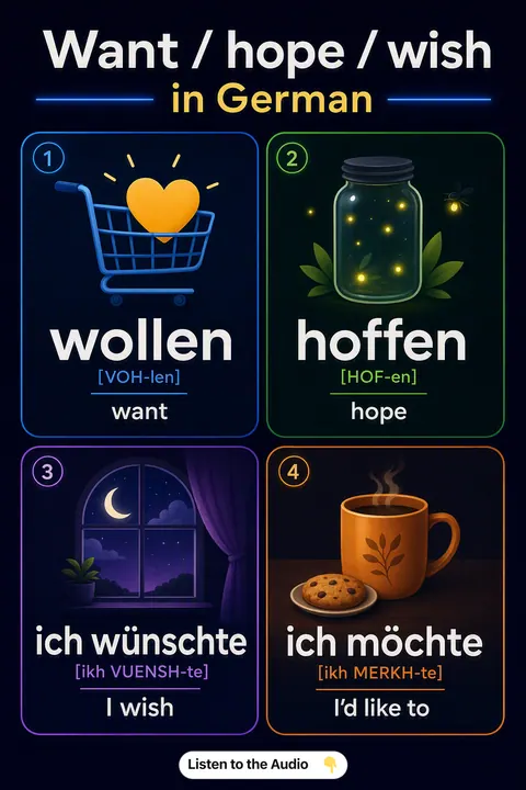 Want / hope / wish in German vocabulary chart