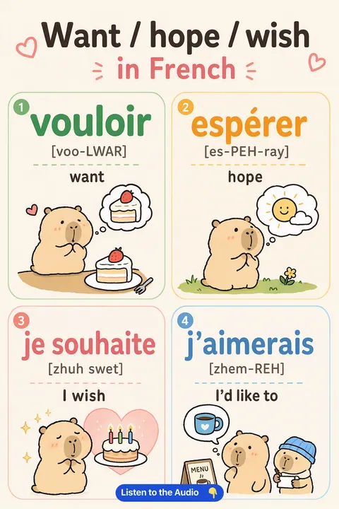 Want / hope / wish in French vocabulary chart