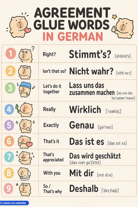 Agreement Glue in German vocabulary chart