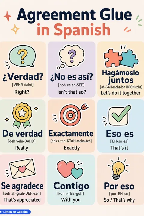 Agreement Glue in Spanish vocabulary chart