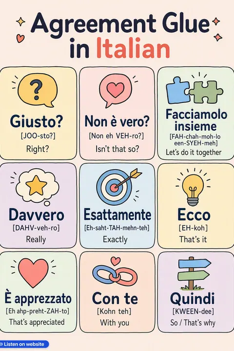 Agreement Glue in Italian vocabulary chart