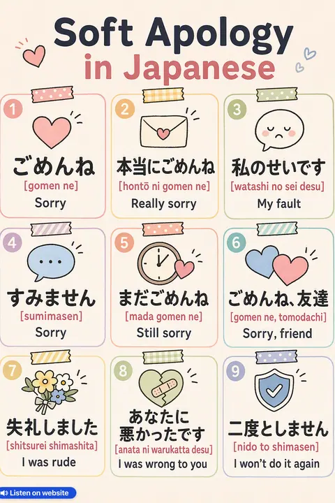 Soft Apology in Japanese vocabulary chart