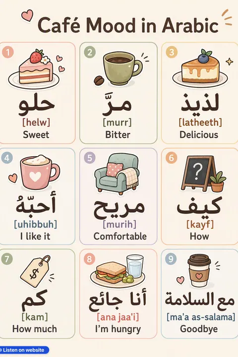 Café Mood in Arabic vocabulary chart