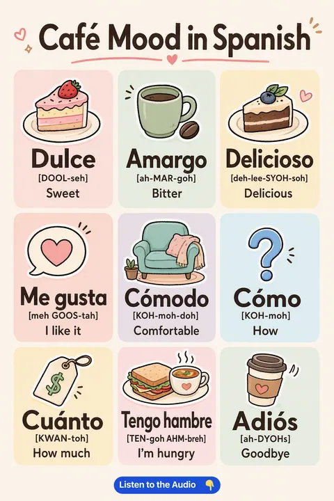 Café Mood in Spanish vocabulary chart