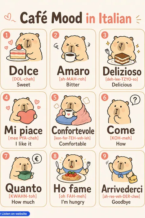 Café Mood in Italian vocabulary chart