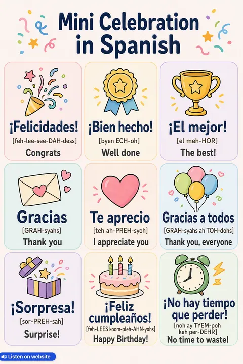 Mini Celebration in Spanish vocabulary chart