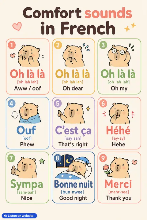 Comfort sounds in French vocabulary chart
