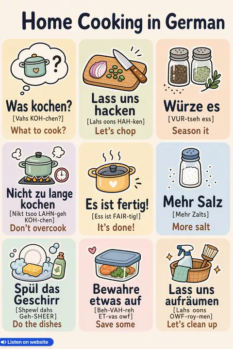 Home Cooking in German vocabulary chart