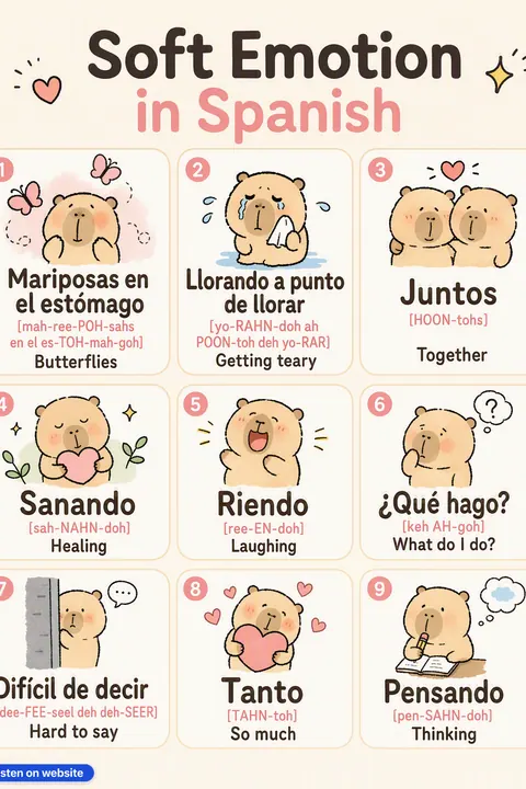 Soft Emotion in Spanish vocabulary chart