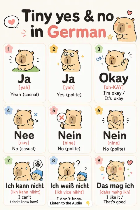 Tiny yes & no in German vocabulary chart