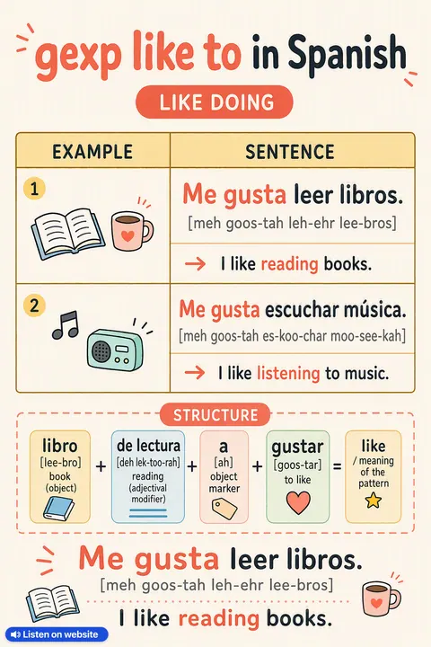 gexp like to in Spanish vocabulary chart