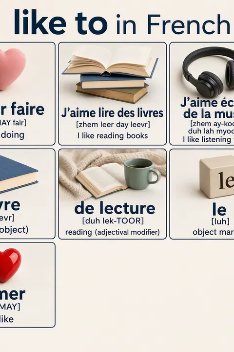 like to in French vocabulary chart