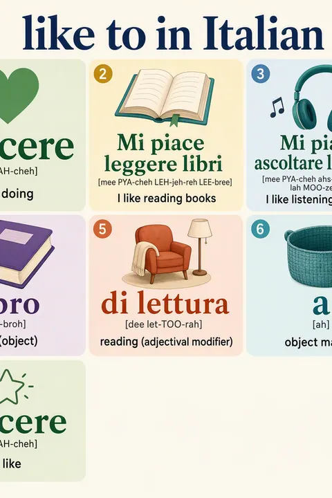 like to in Italian vocabulary chart
