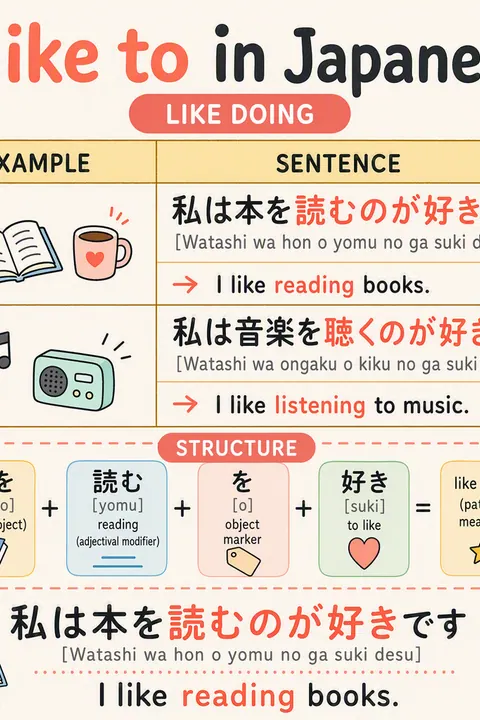like to in Japanese vocabulary chart