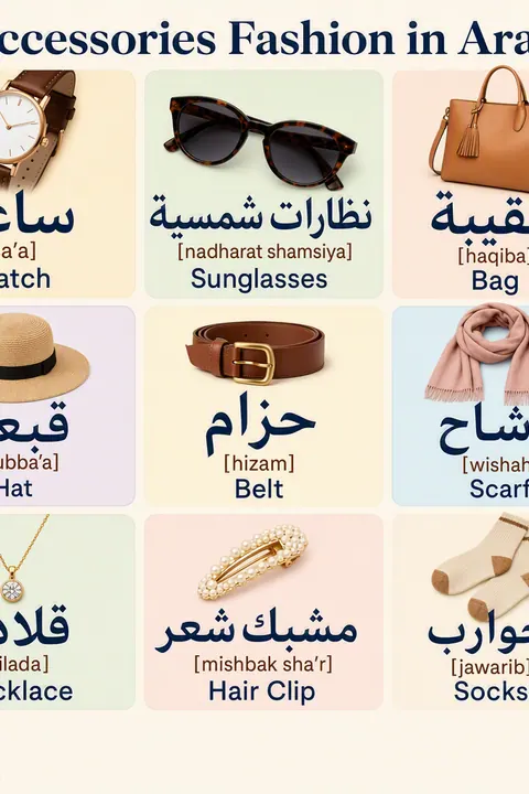 Accessories Fashion in Arabic vocabulary chart