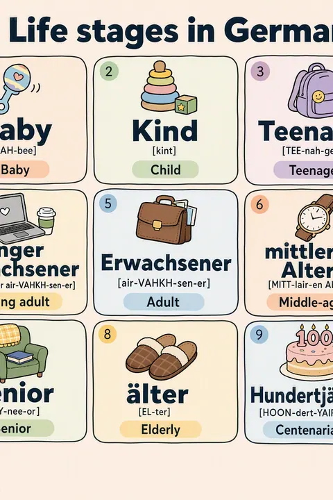 Life stages in German vocabulary chart