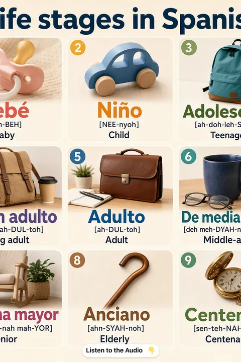 Life stages in Spanish vocabulary chart