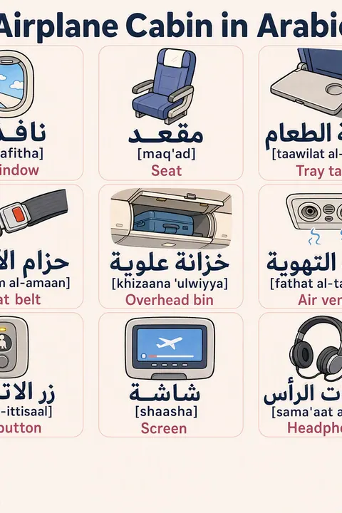 Airplane Cabin in Arabic vocabulary chart