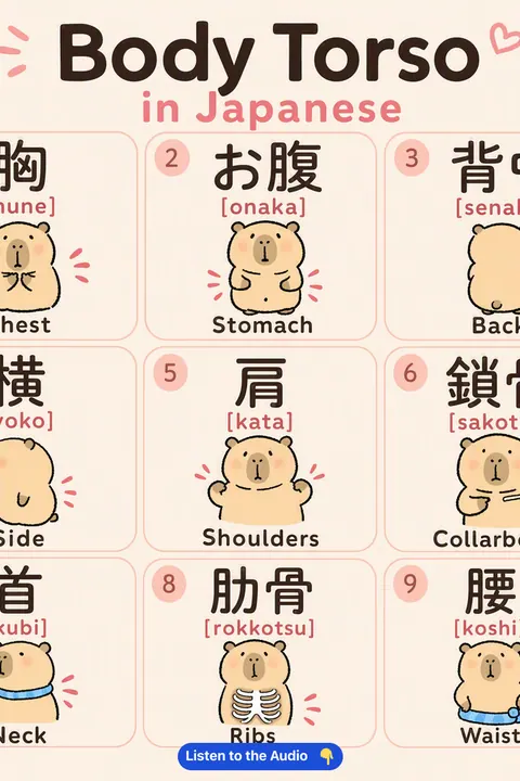 Body Torso in Japanese vocabulary chart