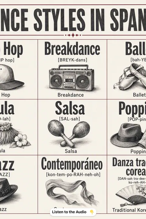 Dance Styles in Spanish vocabulary chart