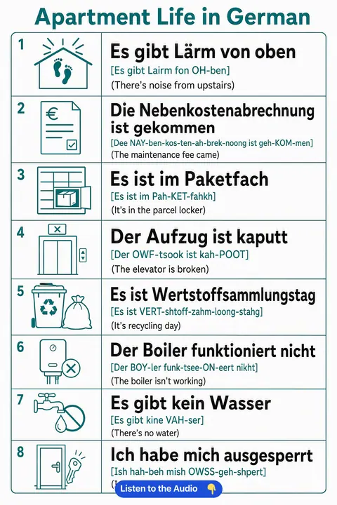 Apartment Life in German vocabulary chart