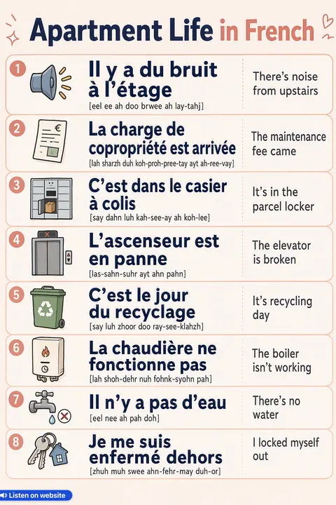 Apartment Life in French vocabulary chart
