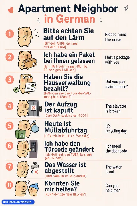 Apartment Neighbor in German vocabulary chart