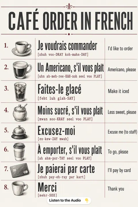 Café Order in French vocabulary chart