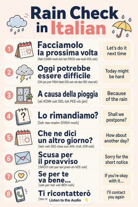 Rain Check in Italian vocabulary chart